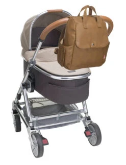 Sac à Dos à Langer Robyn En Cuir Vegan Caramel -Bébés Produits Magasin sac dos langer robyn cuir began caramel babymel bambinou poussette
