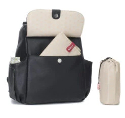 Sac à Dos à Langer Robyn En Cuir Vegan Noir -Bébés Produits Magasin sac dos langer robyn noir cuir vegan babymel bambinou poche